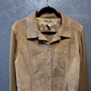 A.M.I. Tan Suede Jacket with Sweater Sleeves 1X
